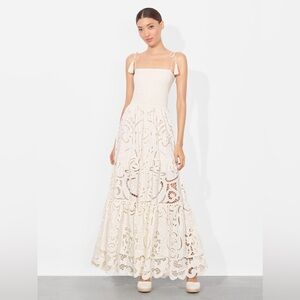 Alice + Olivia Marina Mixed Media Tiered Cotton & Linen Maxi Dress